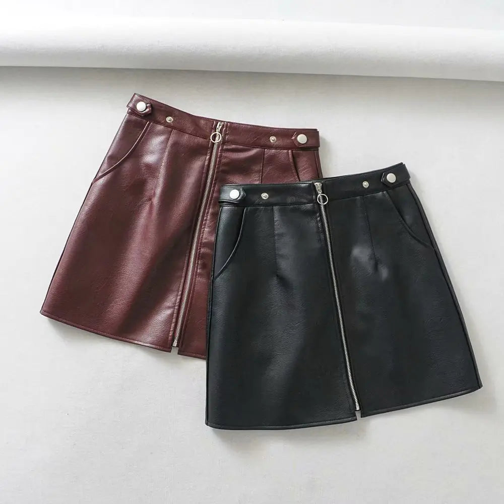 Mini falda cuero sintético con zipper