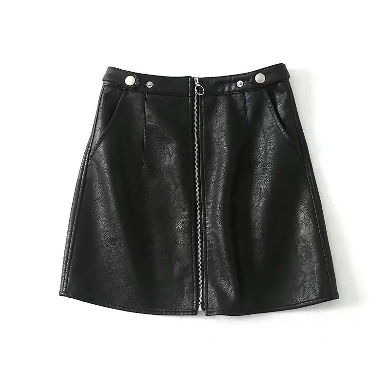 Mini falda cuero sintético con zipper