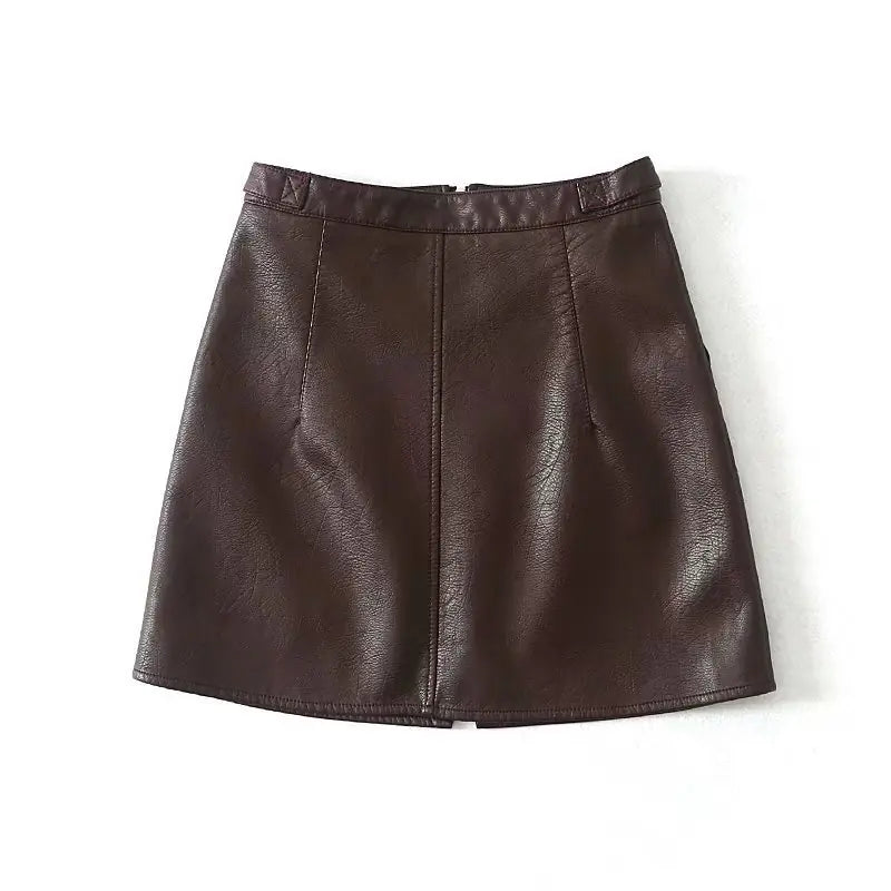 Mini falda cuero sintético con zipper
